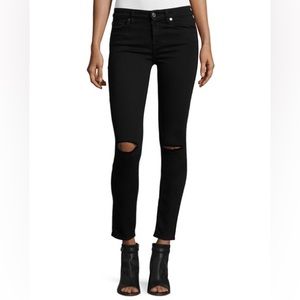 7 for all mankind the ankle skinny black distressed